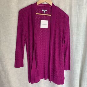 Croft & Barrow Womens Open Knit Cardigan Size M Vacation Beachy Tropical Layers